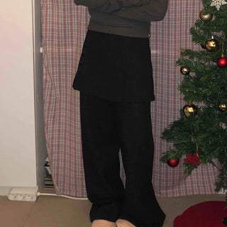 Cozy Elastic Waist Wide Skirt Button Pants