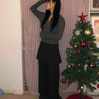 Cozy Elastic Waist Wide Skirt Button Pants