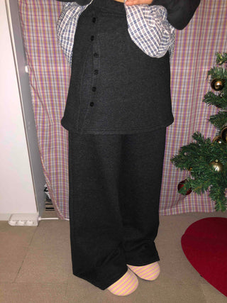 Cozy Elastic Waist Wide Skirt Button Pants