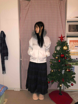 Lettering Fur Hooded Short Zip-Up
