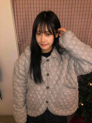 Quilted Pattern Snap Button Loose Fit Quilted Jumper