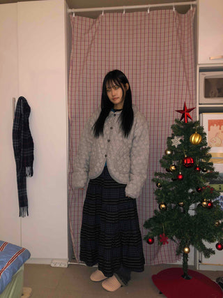 Quilted Pattern Snap Button Loose Fit Quilted Jumper