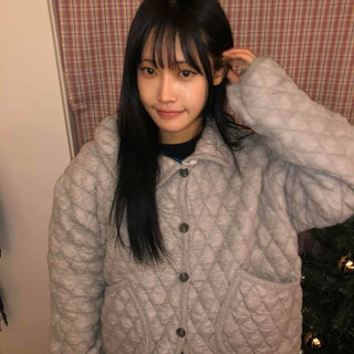 Quilted Pattern Snap Button Loose Fit Quilted Jumper