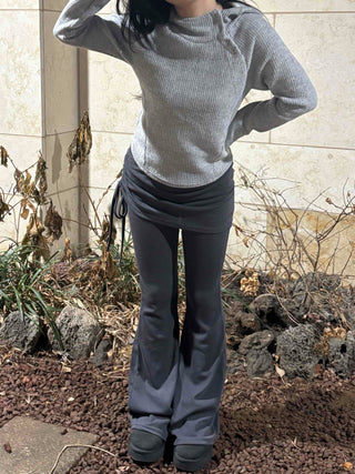 Layered Wrap Skirt Bootcut Pants