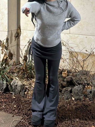 Layered Wrap Skirt Bootcut Pants