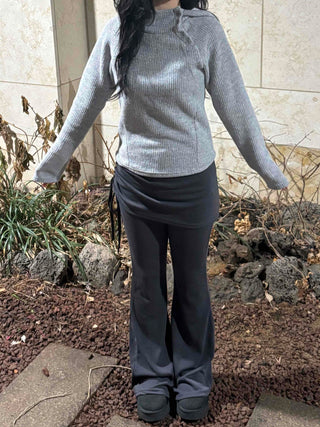 Layered Wrap Skirt Bootcut Pants
