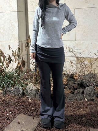 Layered Wrap Skirt Bootcut Pants