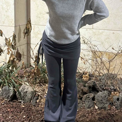 Layered Wrap Skirt Bootcut Pants
