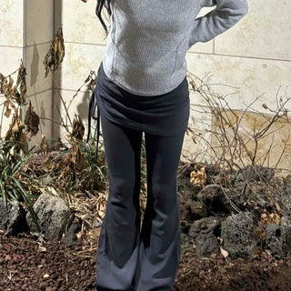 Layered Wrap Skirt Bootcut Pants