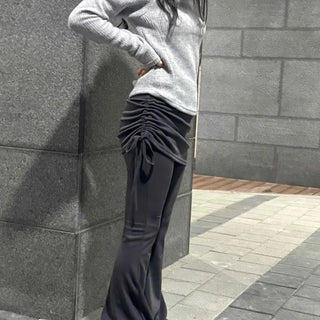 Layered Wrap Skirt Bootcut Pants