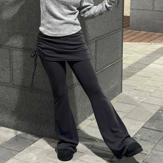 Layered Wrap Skirt Bootcut Pants