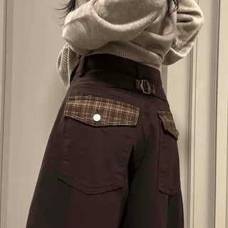 Check Cargo Back Pocket Wide Pants