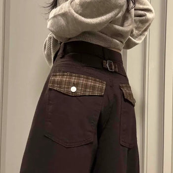Check Cargo Back Pocket Wide Pants