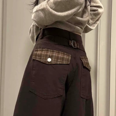 Check Cargo Back Pocket Wide Pants