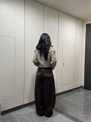 Check Cargo Back Pocket Wide Pants