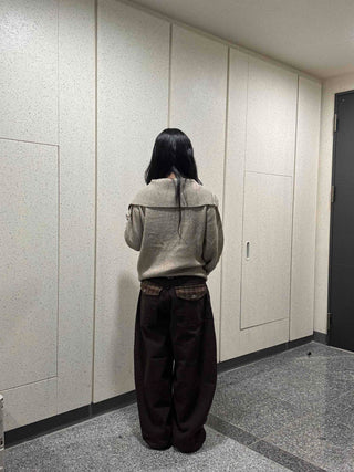 Check Cargo Back Pocket Wide Pants