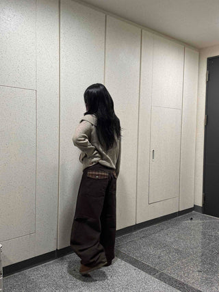 Check Cargo Back Pocket Wide Pants