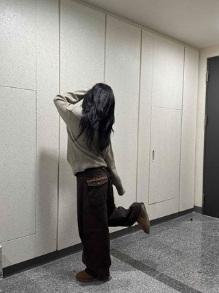 Check Cargo Back Pocket Wide Pants