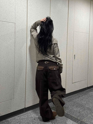 Check Cargo Back Pocket Wide Pants