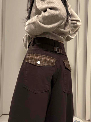 Check Cargo Back Pocket Wide Pants