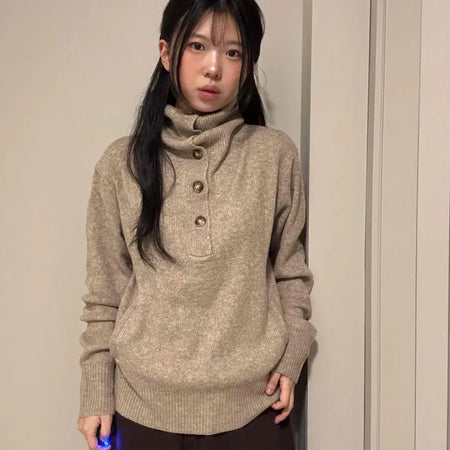 Open Collar Loose Fit Hooded Knit