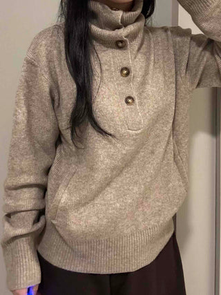 Open Collar Loose Fit Hooded Knit