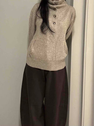 Open Collar Loose Fit Hooded Knit