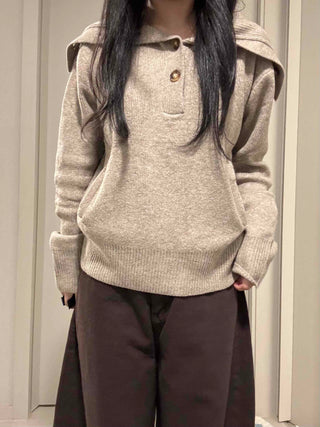 Open Collar Loose Fit Hooded Knit