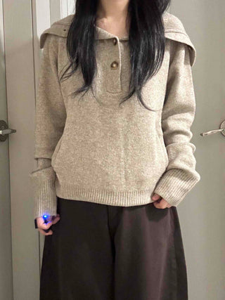 Open Collar Loose Fit Hooded Knit