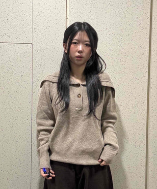 Open Collar Loose Fit Hooded Knit