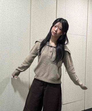 Open Collar Loose Fit Hooded Knit
