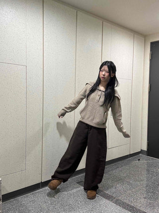 Open Collar Loose Fit Hooded Knit
