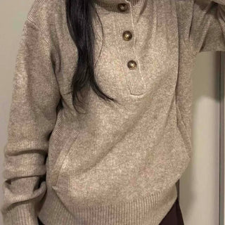 Open Collar Loose Fit Hooded Knit