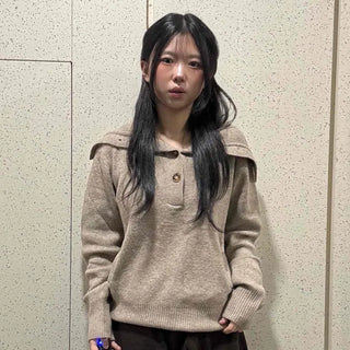 Open Collar Loose Fit Hooded Knit