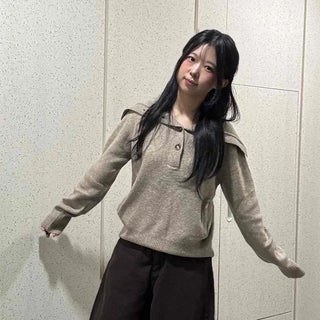 Open Collar Loose Fit Hooded Knit