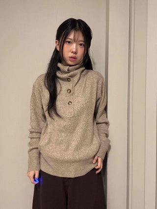 Open Collar Loose Fit Hooded Knit