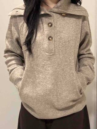 Open Collar Loose Fit Hooded Knit