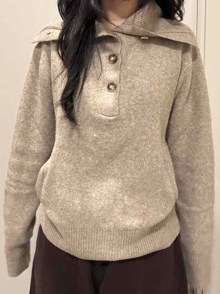 Open Collar Loose Fit Hooded Knit