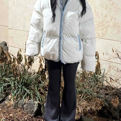 Kitsch color-block balloon crop short padded jacket