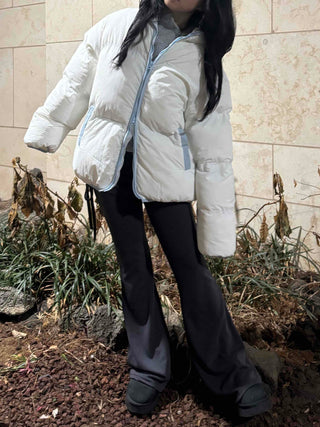 Kitsch color-block balloon crop short padded jacket