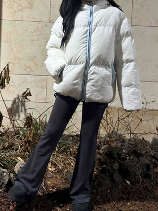 Kitsch color-block balloon crop short padded jacket