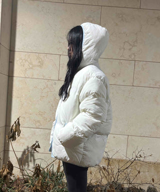 Kitsch color-block balloon crop short padded jacket