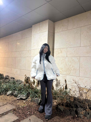 Kitsch color-block balloon crop short padded jacket