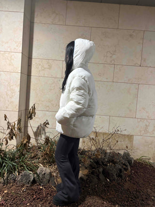 Kitsch color-block balloon crop short padded jacket