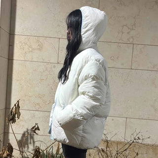 Kitsch color-block balloon crop short padded jacket