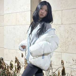 Kitsch color-block balloon crop short padded jacket