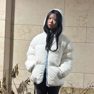 Kitsch color-block balloon crop short padded jacket