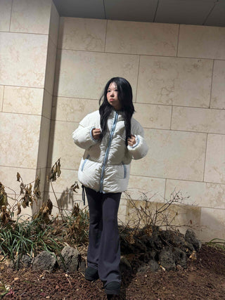 Kitsch color-block balloon crop short padded jacket