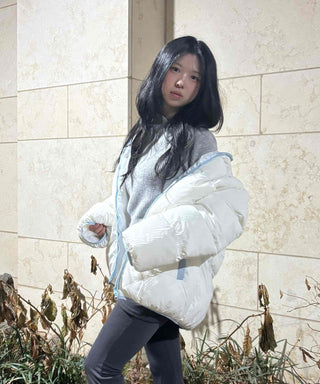 Kitsch color-block balloon crop short padded jacket