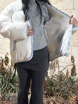 Kitsch color-block balloon crop short padded jacket